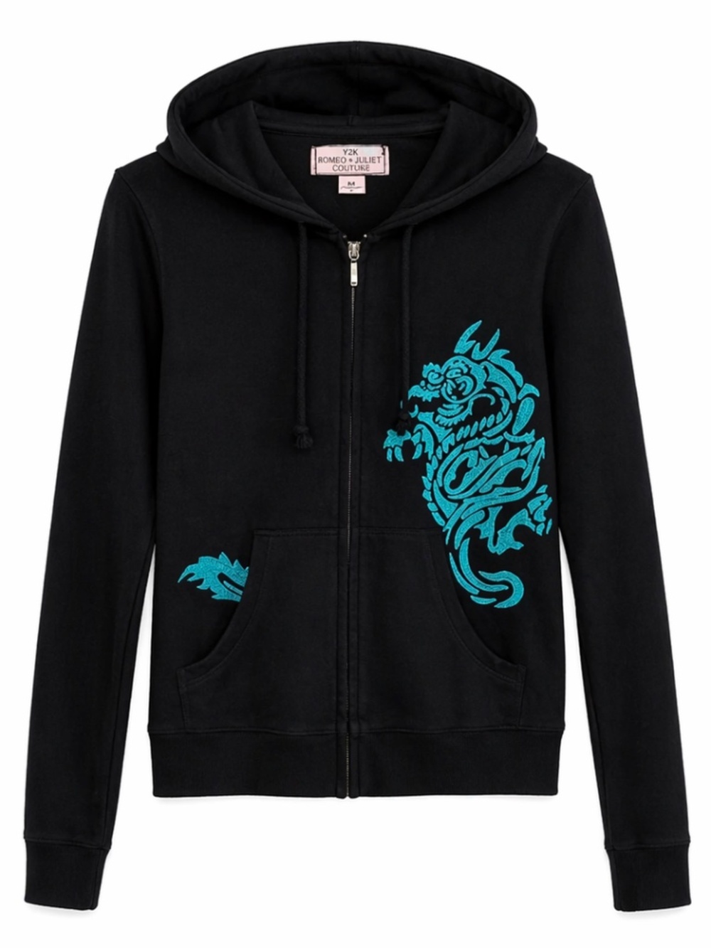 Y2K Romeo & Juliet Couture Black Dragon Zip-Up Hoodie – L (Fits M/L) Like New
